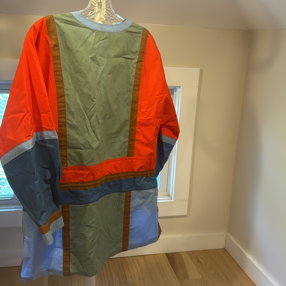 Tory Burch Colorblock Poplin Tunic Top V-Neck 3/4 Sleeve Tie Waist Tasseled, 8 - Picture 5 of 5